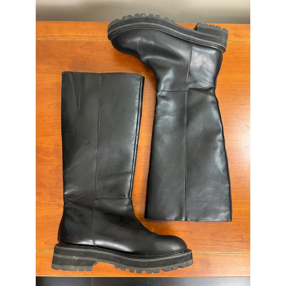 Urban Outfitters Black Tall Lug‎ Sole Boots Knee High Platform 77400836 Size 6